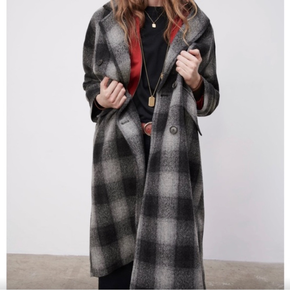 NWT Zara Checked Plaid Grey Wool 100% Coat - S - 2345/447/802